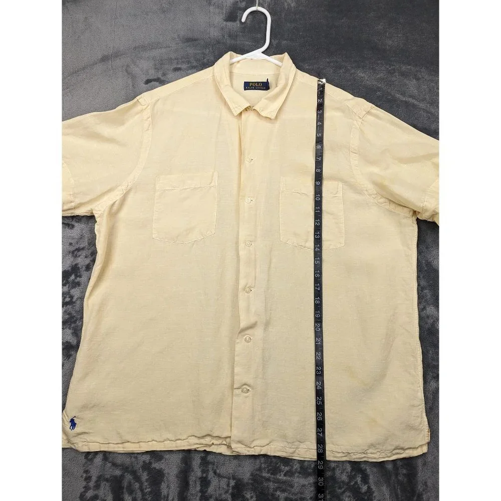 Polo Ralph Lauren Shirt Mens XL Silk Linen Blend Short Sleeve Button Up Yellow - Picture 14 of 16